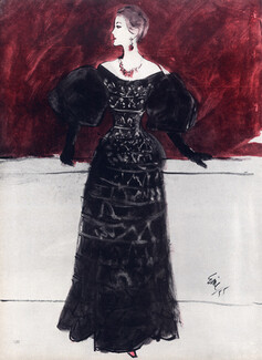 Eric (Carl Erickson) 1955 Jacques Fath Evening Gown Fashion Illustration