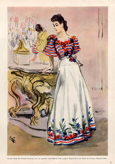 Eric (Carl Erickson) 1939 Chanel Evening Gown Floats the French Tricolour