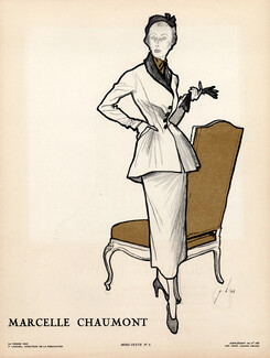 Louchel 1948 Marcelle Chaumont Suit Fashion Illustration