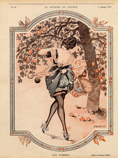 Maurice Pepin 1917 "Les Pommes" Apples, Sexy Girl Topless