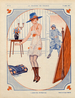 Georges Grellet 1917 "L'Arrivée imprévue" Sexy Girl Lingerie Babydoll