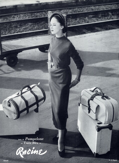 Racine (Fabric) 1953 Pampelone Dress, Train bleu