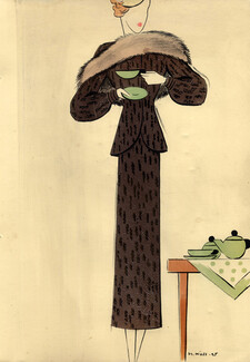 Raimon (Fabric) 1935 Winter Suit & Dress Küss 2 Drawings, 2 pages