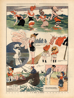 René Prejelan 1905 Bathing Beauty, Swimwear, Sailor