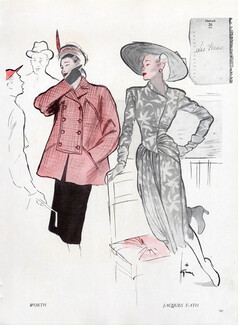 Jacques Fath 1946 Worth, Fashion Dress, René Gruau