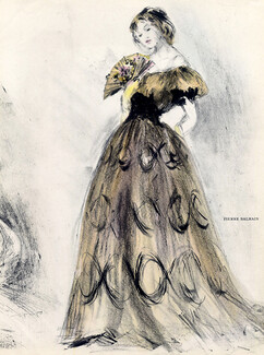 Lila de Nobili 1948 P2 Pierre Balmain, Evening Gown, Fashion Illustration