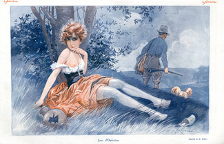 Maurice Milliere 1926 Open Season Hunting, Attractive Girl, Topless