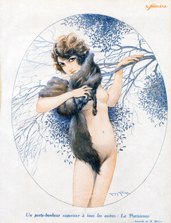 Maurice Milliere 1926 Sexy Parisian Girl, Nude, Fox Fur