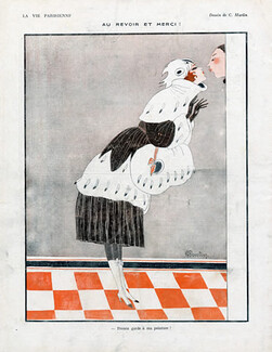 Charles Martin 1918 Elegant Parisienne Lover Kiss Fur Coat