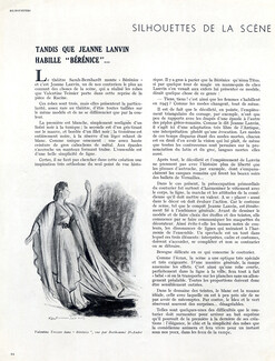 Silhouettes de la Scène et de l'Écran, 1945 - Jeanne Lanvin Theatre Costume Valentine Teissier Berenice, Texte par Marcel Lasseaux, 3 pages