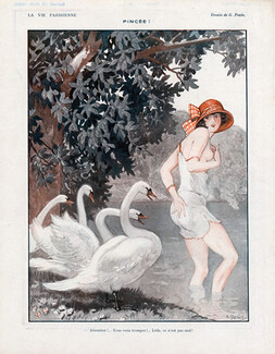 Georges Pavis 1923 Leda Swans Topless Girl