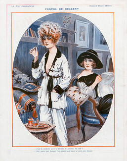 Maurice Millière 1923 Two Women Cigarette Holder, Pajamas