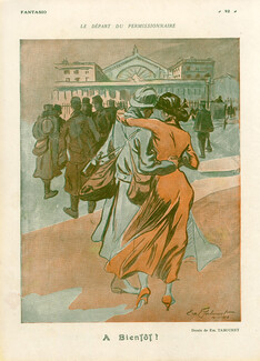Em. Tabouret 1916 Lover, Kiss, Station, The Departure of the Soldier World War I