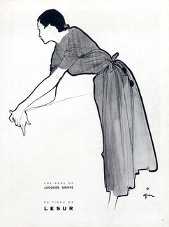 Jacques Griffe 1949 Dress Lesur Textile René Gruau Fashion Illustration