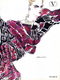 Valentino 1984 Fashion Illustrations Evening Gown Tony Viramontes, 3 pages