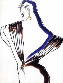 Valentino 1984 Tony Viramontes Fashion Illustration, 4 illustrated Pages