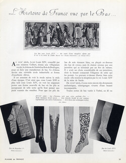 L'Histoire de France vue par le Bas, 1938 - History Stockings Silk, Woolen, Embroidered, Text by M. Rogé, 5 pages