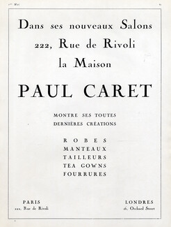 Paul Caret (Couture) 1924 Address 222 rue de Rivoli Paris