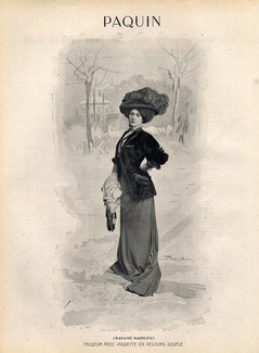 Paquin 1908 Mrs Radoline Velvet Suit Fashion Illustration