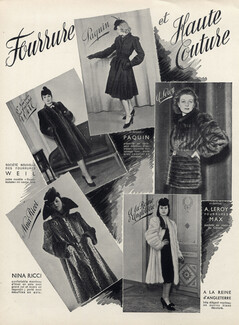 Weil, Nina Ricci, Paquin, Max Leroy 1941 "Fourrure et haute couture" Fur Coats