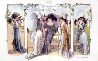 La Mode à Longchamp, 1908 - Etienne Drian Horse Racing Fashion Illustration