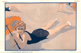 Fabius Lorenzi 1926 Swimwear Bathing Beauty, Swimmer Parasol
