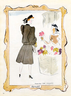 Hermès (Couture) 1945 Maurice Van Moppes, Fashion Illustration