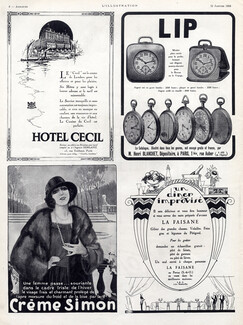 Crème Simon (Cosmetics) 1924 Vilà & Hotel Cecil Londres & Lip