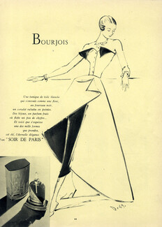 Bourjois (Perfumes) 1949 Soir De Paris Delfau Fashion Illustration Evening Gown