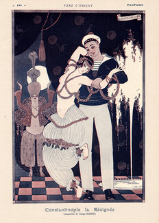 Constantinople la Résignée, 1915 - George Barbier Oriental Dancer Topless, Sailor