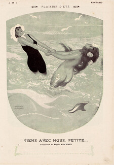 Raphaël Kirchner 1913 Mermaid, Bathing Beauty, Swimmer