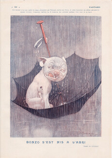 George E. Studdy 1925 The Rain, Umbrella, Caricature, Bonzo The Dog