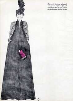 Schiaparelli 1936 Black Wool Bell-Sharped Cape Jean Cocteau Fashion Illustration