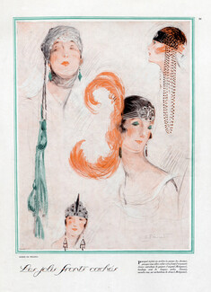 André Pécoud (Hairstyle) 1922 "Fineries of Hair" Molyneux & Lewis, Pearls, Feathers
