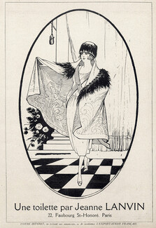 Jeanne Lanvin 1918 Fashion Illustration Cape Art Nouveau Style