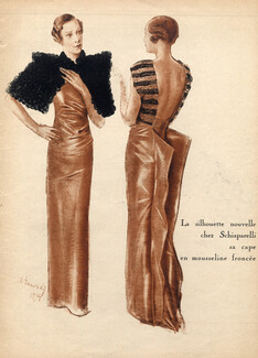 Alexandre Iacovleff 1934 Cape en mousseline fronçée, Schiaparelli backless, Back Martial & Armand Fox Fur