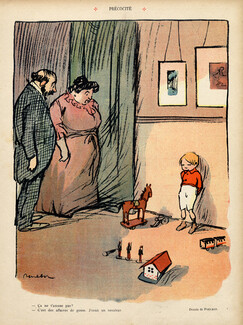 Francisque Poulbot 1909 "Précosité" Precocity he wants a Révolver, Children, Kids Toys