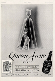 Queen Anne 1939 Whisky Label, Sighthound, Hervé Baille