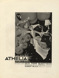 Aux Trois Quartiers 1931 "Athelia, studio d'art" Decoratives arts, Reinoso