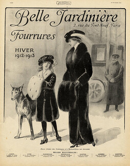 Belle Jardinière 1912 Fashion Fur Coats, Little Girl, Dog