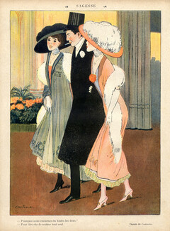 Juan Cardona 1910 "Sagesse" Elegants Parisienne, Fashion Illustration Dresses