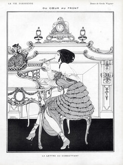 Gerda Wegener 1915 The letter to the Soldier Elegant Fashion Dress, Interior Decoration