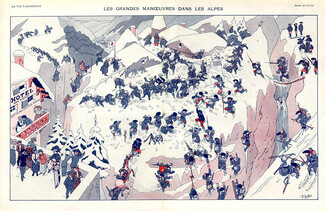 Pierlis 1913 The Mountain Infantrymen Comic Strip Climbing Skiing Winter Sports, Pierre Lissac
