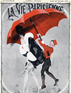 Georges Léonnec 1913 Elegant Parisienne Bellhop Umbrella