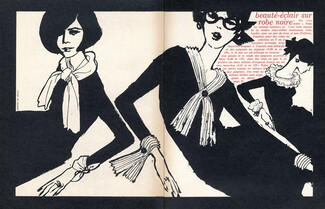René Gruau 1965 Black Dress, Fashion Illustration