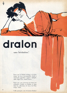 Dralon (Fabric) 1959 René Gruau, Fashion Illustration