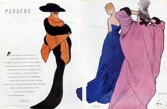 René Gruau 1948 Jacques Fath Robert Piguet Molyneux Evening Gown Fashion Illustration