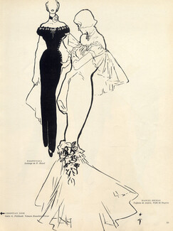 René Gruau 1948 Balenciaga Marcel Rochas Evening Gown Fashion Illustration