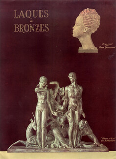 Anna Quinquaud & R.Delamare 1940 Lacquer and Bronze Portrait Adam & Eve
