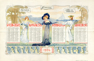 Lucien Métivet 1904 "Calendrier de Fémina" Calendar, Belle compilation de vieux prénoms français